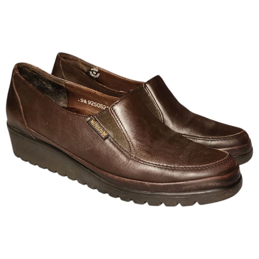 Mephisto France Bertrane Loafers Womens Size 7 Slip On Wedge Brown Leather Boho